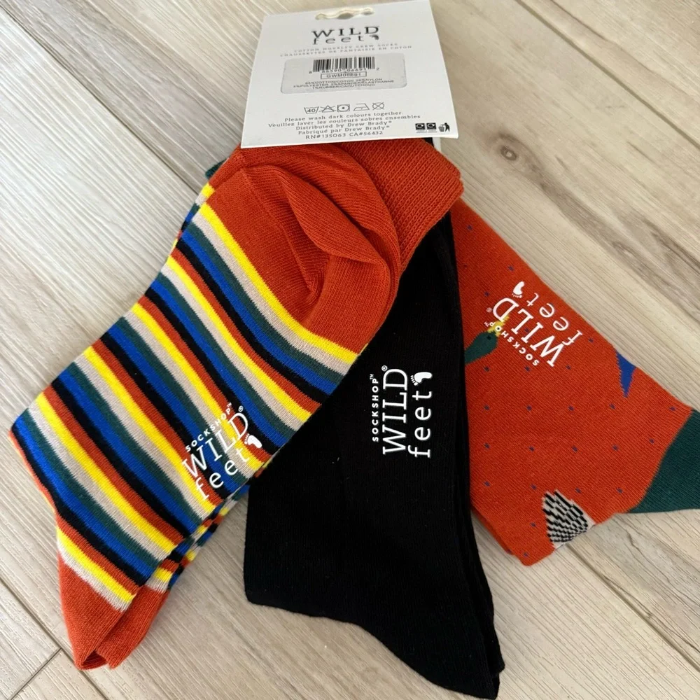 New Wild Feet Men’s flying ducks stripes Crew Socks - 3 Pairs NWT
